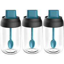Tarros de especias con anillo de sellado apto para alimentos, diseño combinado de cuchara y tapa para la cocina del hogar, tarro multiusos para sal,