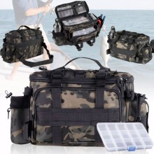 Waterproof Fishing Tackle Pouch, Durable Oxford Cloth Material with Padded Shoulder Strap, Adjustable Elastic Band Fastening System for Efficient
