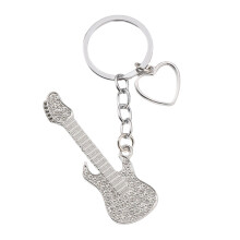 Stylish Alloy Guitar Keychain with Rhinestones Metal-White
