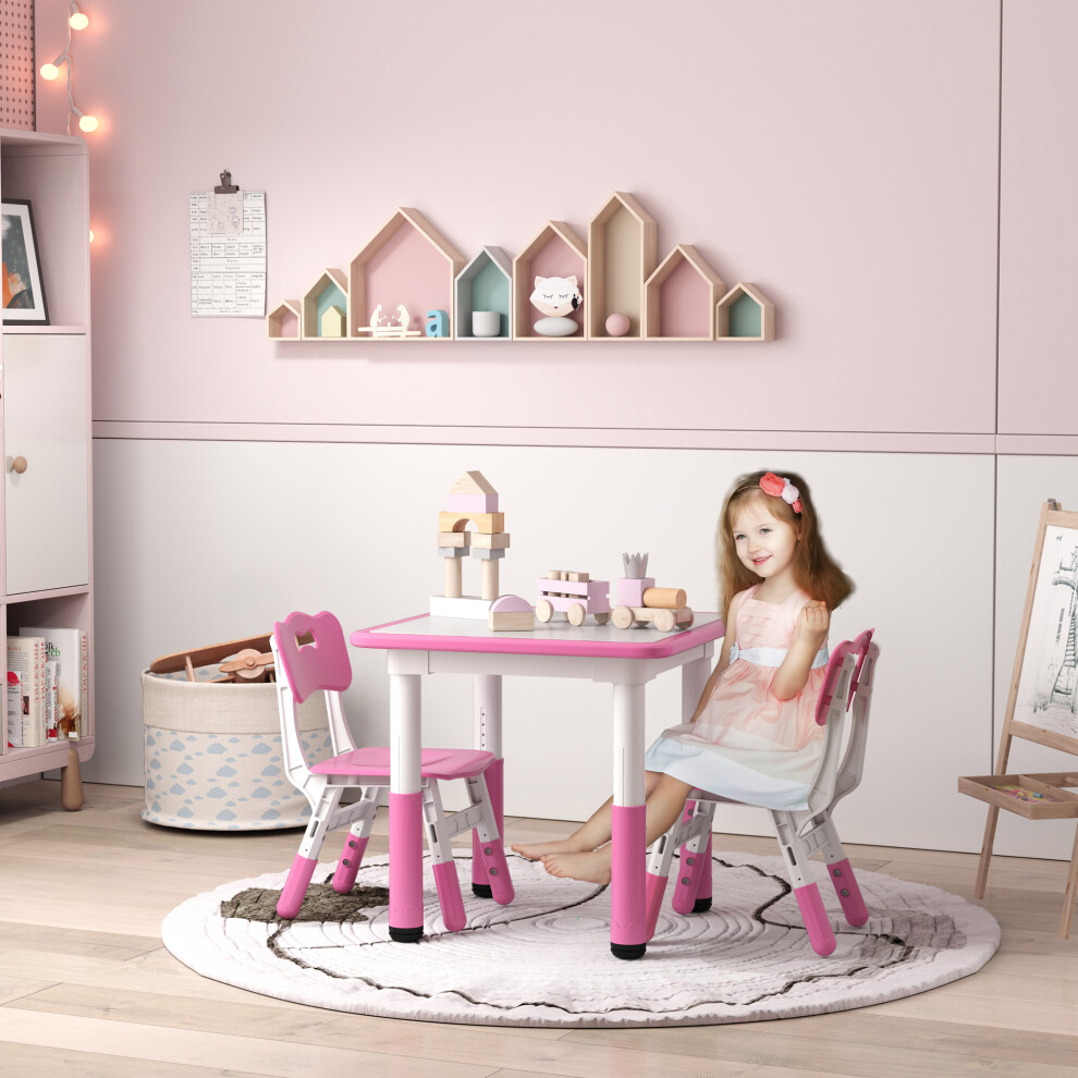 Pink Kids Table and Chair Set Height Adjustable Playroom Activity 3 Piece - Image 7
