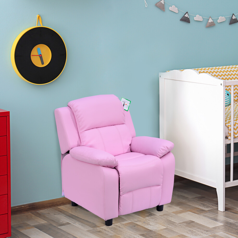 Homcom Homom Kids Recliner Armchair Pu Leather Game Chair Children Sofa Seat Pink