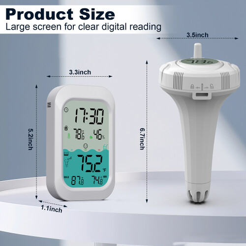 500ft Wireless Waterproof Pool Thermometer Digital Color Display with 3 Channels