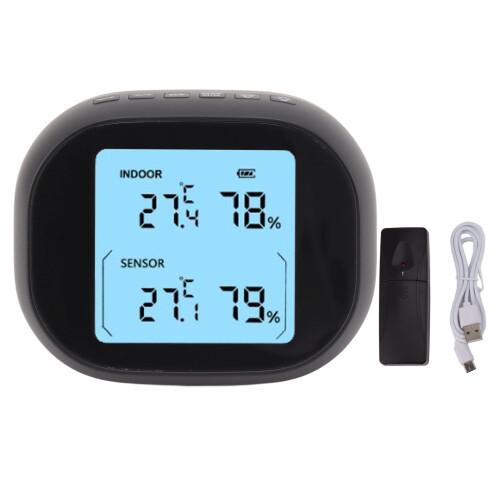 Black 11x9x4.8cm Indoor/Outdoor Thermometer 2000mAh 2