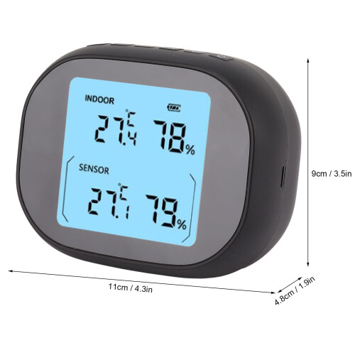 Black 11x9x4.8cm Indoor/Outdoor Thermometer 2000mAh 1
