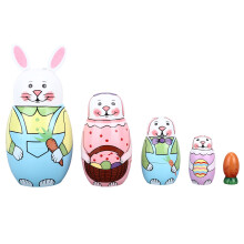 Easter Nesting Dolls Handcrafted Wooden Russian Matryoshka Bunnies Set Pastel Color Adorable Easter Home Decor Traditional Art Symbolism Gift