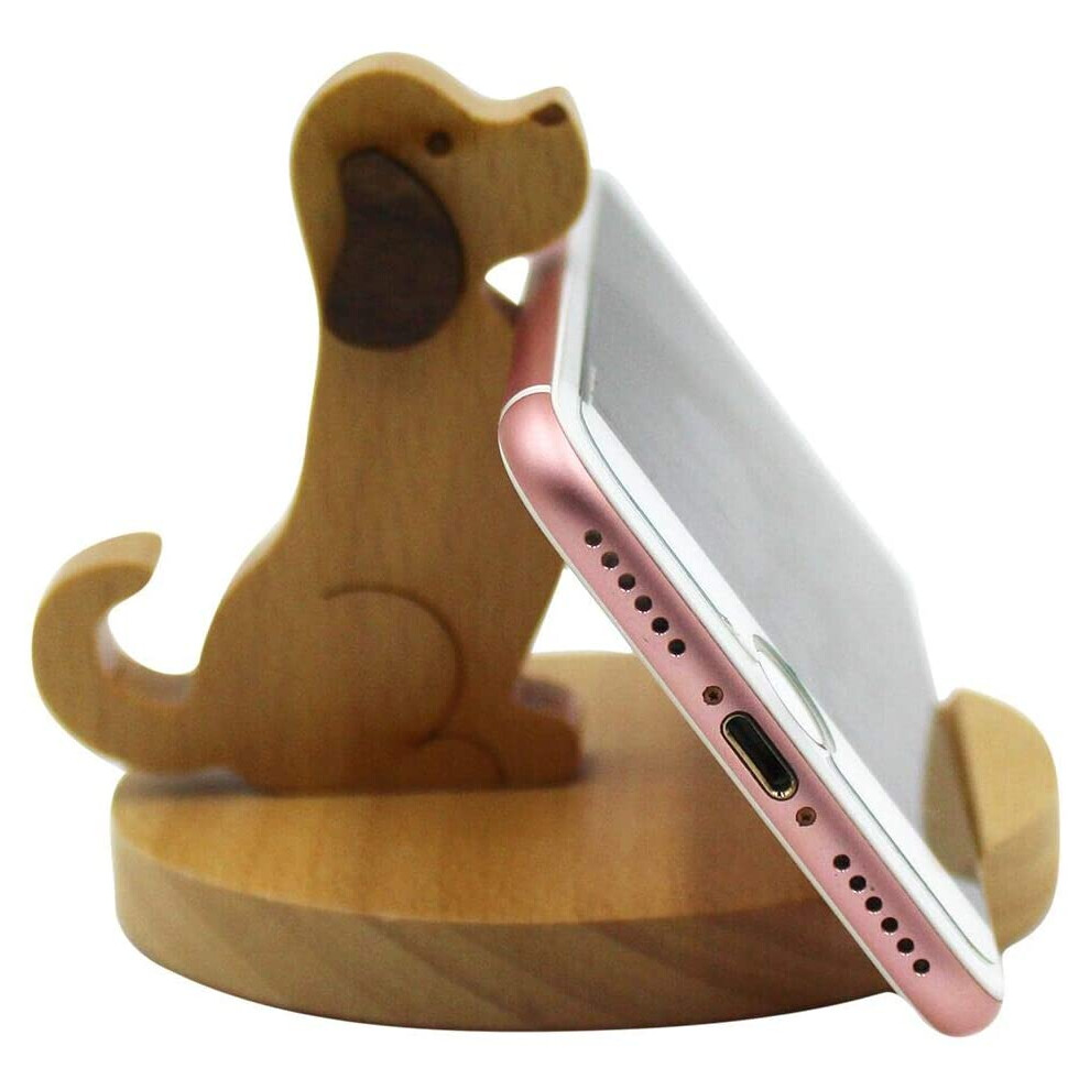 Smooth Groove Cute Dog Phone Stand, High-Quality Wood Beech Wood Smartphone Desk Accessory With Adorable Design For Easy Use And Decorative Touch In 9128293662826