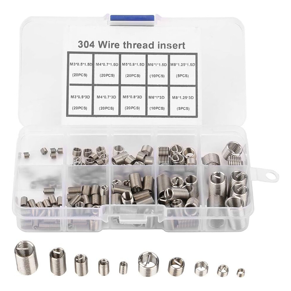 Thread Reinforce Inserts, Screw Repair Sleeve, Stainless Steel Helical Type For Anti-Vibration And Quick Thread Installation, M3-M8 Assortment Kit 9128293924665