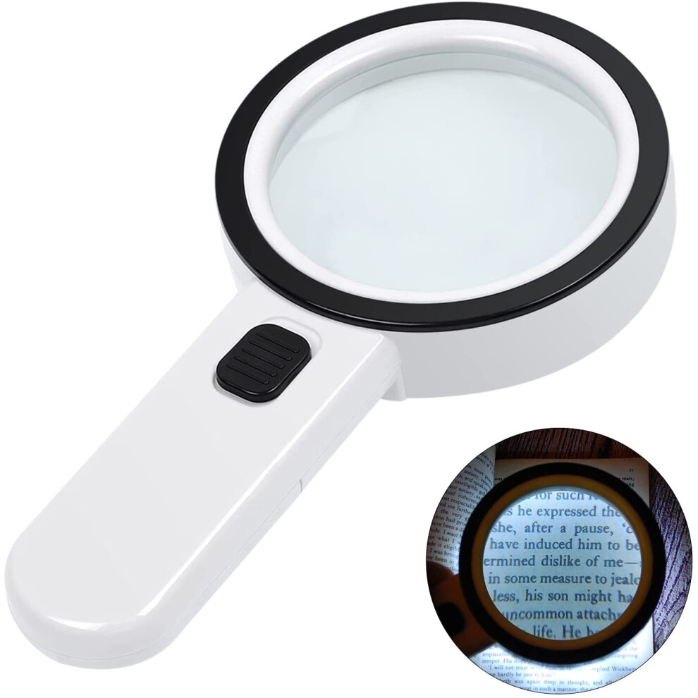 Professional Magnifier, 30X Magnification with 12 LED Lights for Macular Degeneration, Coins and Jewelry Inspection, Ergonomically Designed,