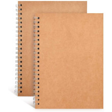 Elegant notitieboek: spiraalgebonden notitieboek, blanco schetsboek, set van 2 met 100 pagina's, 19 x 13 cm, stevige bruine kaft, dubbele