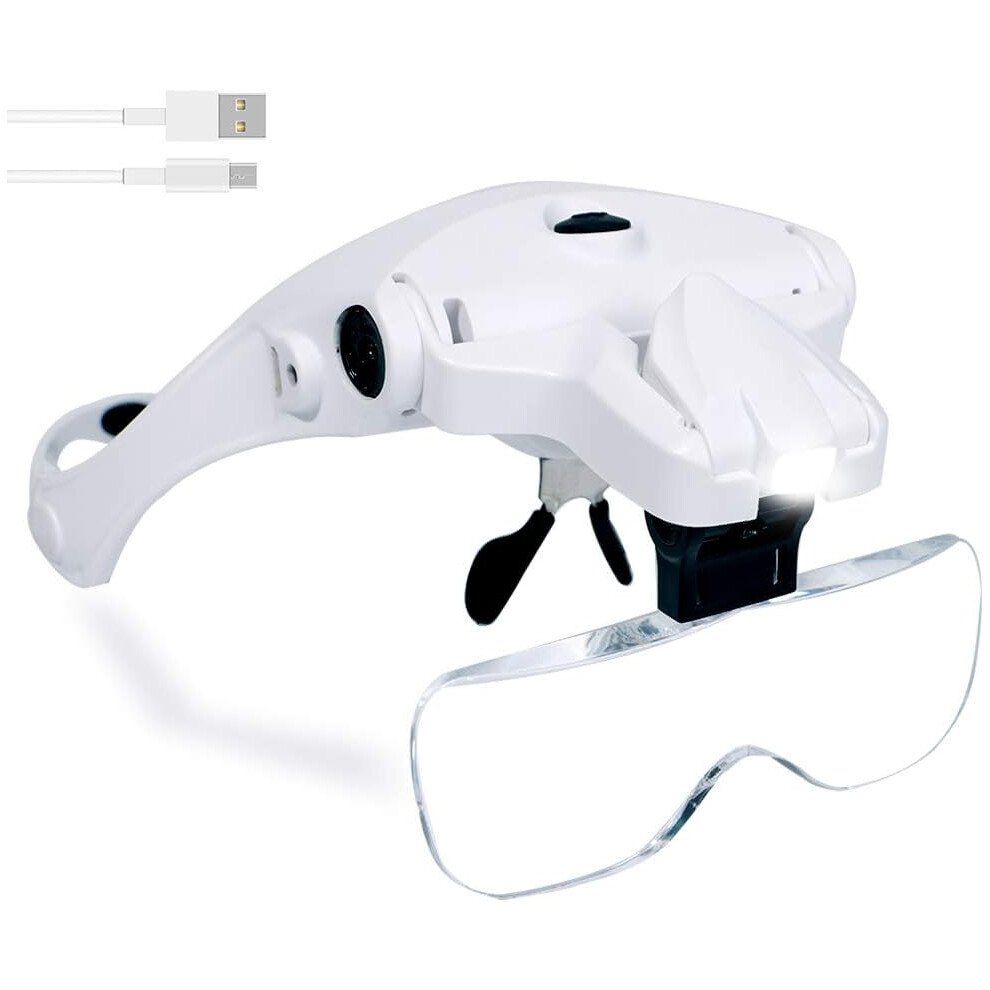 Hands-free Head Magnifying Glass, Clear & Sharp Vision LED Light Magnifier for Lightweight & Comfortable Multi-Function Jewelry Craft