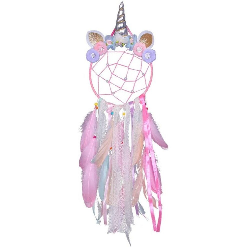DIY Dream Catcher Feather Pendant for Wall Hanging Decoration, Colorful Feathers Handmade Flowers Unique Dreamcatcher Bad Dreams Away
