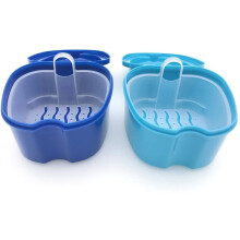 Oppbevaringsboks for falske tenner med ventilert bløtleggingsbrett, lett å bløtlegge og tørke, holderetui med dobbel krokkurv, tannkopp for