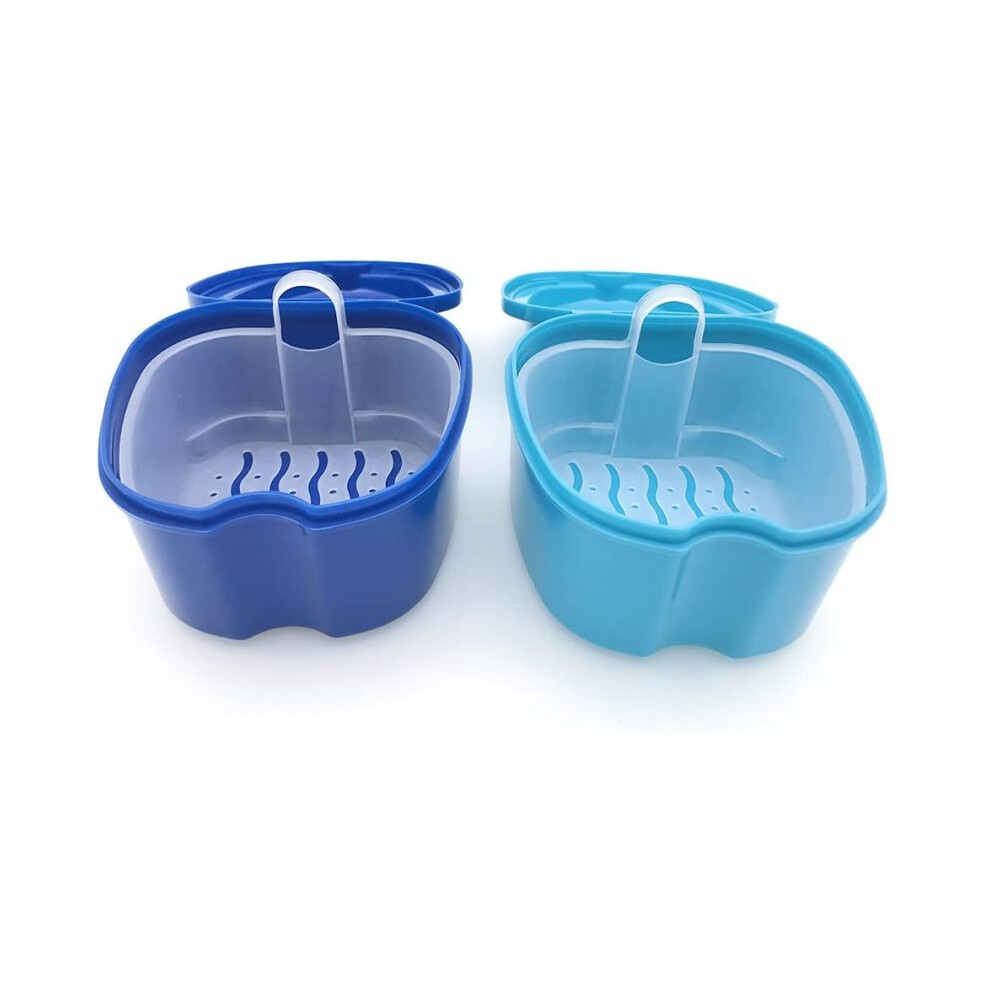 False Teeth Storage Box with Vented Soaking Tray, Easy to Soak and Dry Retainer Case with Dual Hook Basket, Dental Cup for Hygienic Denture Bath
