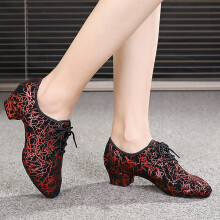 Scarpe da ballo da sala per donna, calzature da ballo latino-americano in materiale lucido con chiusura a lacci, scarpe con tacco basso e suola