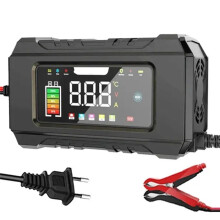 12V Car Battery Charger 6A Fully Automatic Battery Charger with LCD Display Lead Pulse Repair Charger EU PLUG Black