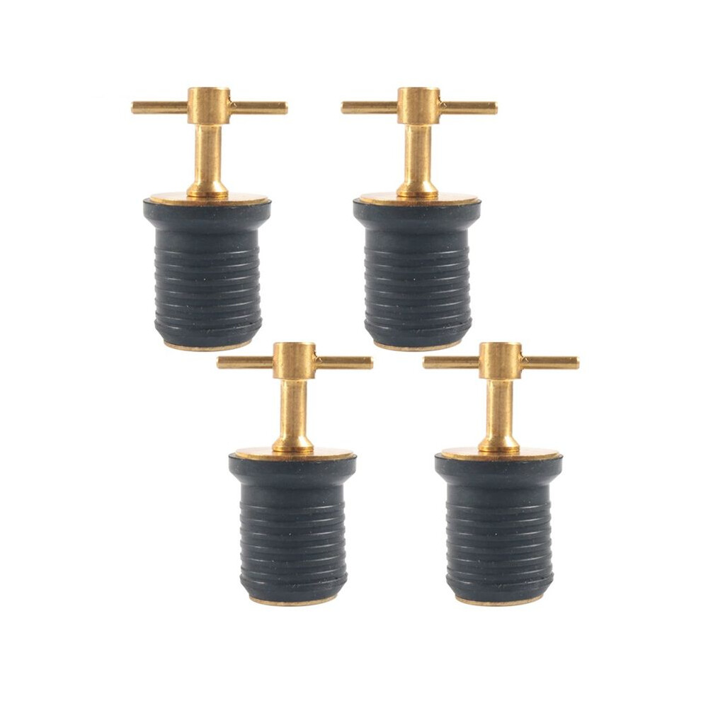 Brass T-Handle Drain Plug, Marine Boat Drain Plugs For 1Inch Drains Locks, Twist-Turn And Seal Design Rubber Plugs, 4Pcs 6133098970512