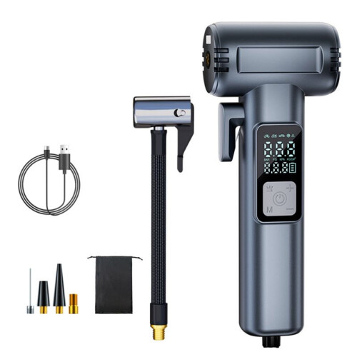 Gonfiatore Portatile per Pneumatici con Manometro Integrato e Doppia Batteria da 2000 MAh