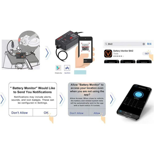 2X  BM2 12V-Batterijmonitor Autobatterijanalysator Testbatterijdiagnosetool voor Android IOS-Telefoon 1