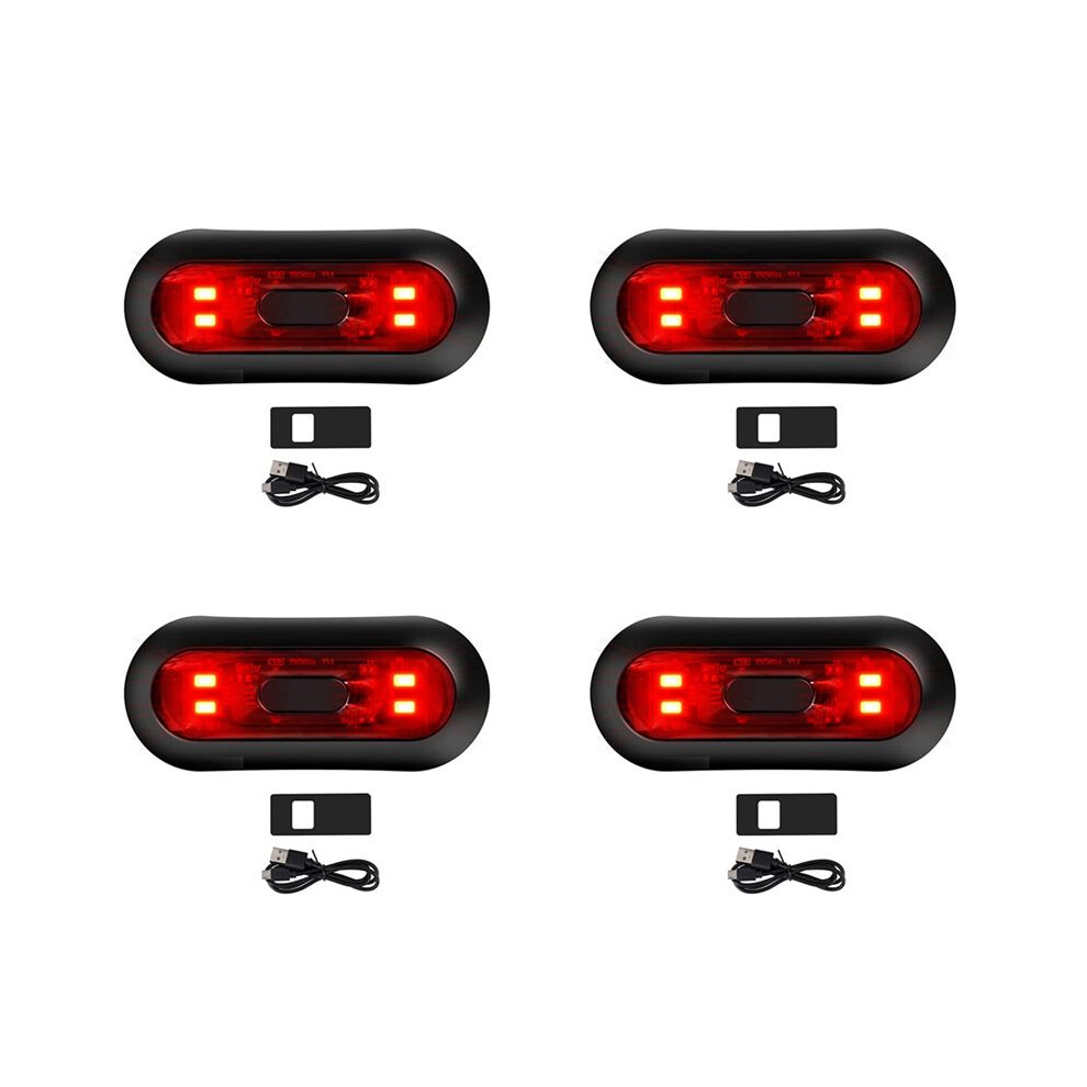 4X Led Helmet ,Motorcycle Helmet Brake Rechargeable Bike Rear Safety Warning For Night Riding Light/Red 6032810011123