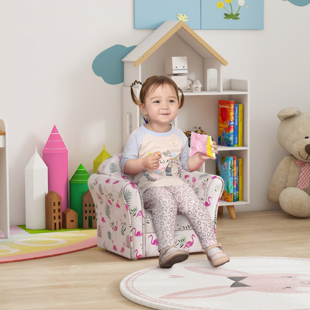 Aiyaplay Kids Sofa Chair With Flamingo Design For Bedroom, Playroom, Pink