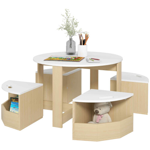 AIYAPLAY Five-Piece Kids Table and Chairs Set with Storage, White 1