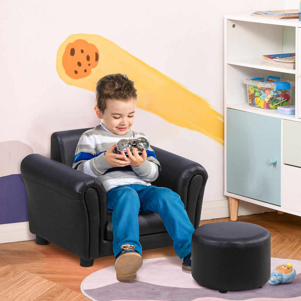 Rackhams Black Kids Sofa Chair Set Armchair Seating Seat Bedroom Playroom Stool - Image 2