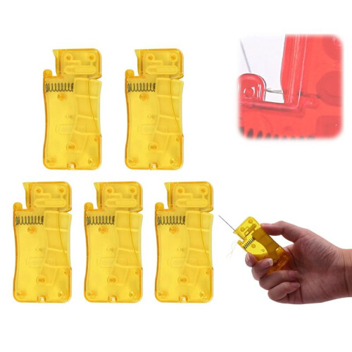 Auto Needle Threader for Hand Sewing,New Simple Needle Threader, Easy to Use Needle Threaders Tool,Yellow 5pcs 1
