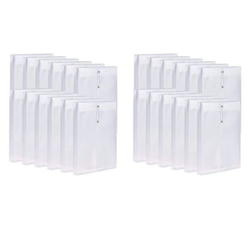 24 Pack Clear Plastic Envelopes  Envelopes Expandable Files Document Folders with Button & String Tie Closure A4