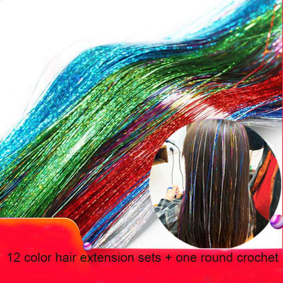 2X Hair Tinsel Strands Kit, Tinsel Hair Extensions, Fairy Hair Tinsel Kit for Women Girls with Tools (12 Colors)