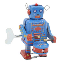 Charming Clockwork Drumming Robot Toy Tinplate Retro Wind Up Collectible