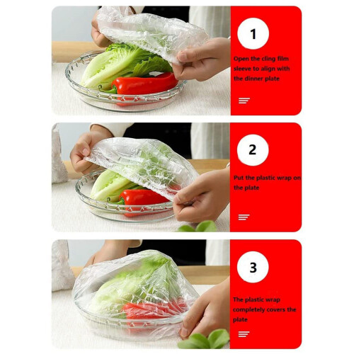 200 Stuks Plastic Wikkelkomdeksels, met Elastische, Plastic Rekbare Voedseldeksels 1