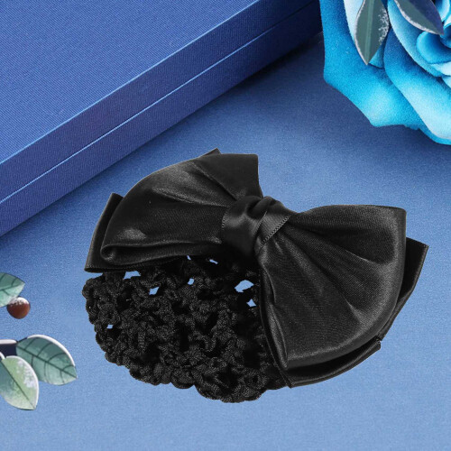 3X Schwarz Bowknot Dekor Snoodnetto Haarspange Bun Abdeckung 1