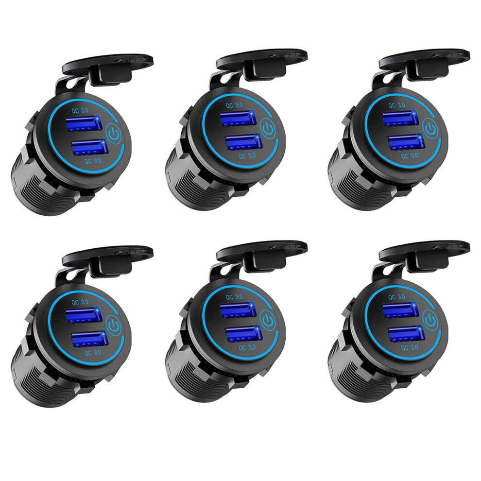 6X 12V Usb Outlet,Dual Qc 3.0 Usb Car Charger With 36W Usb Waterproof Power Outlet Charger(With 1.1Inch Puncher) 4713838471282