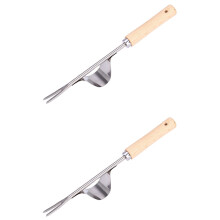 2X Wood Handle Stainless Steel Garden Weeder Hand Weeding Removal Cutter Dandelion Puller Tools Multifunction Weeder