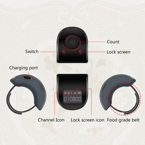 3X  Digital LCD Electronic Finger Ring Hand Tally Counter 6 Digit Rechargeable Counters Clicker-Black 1