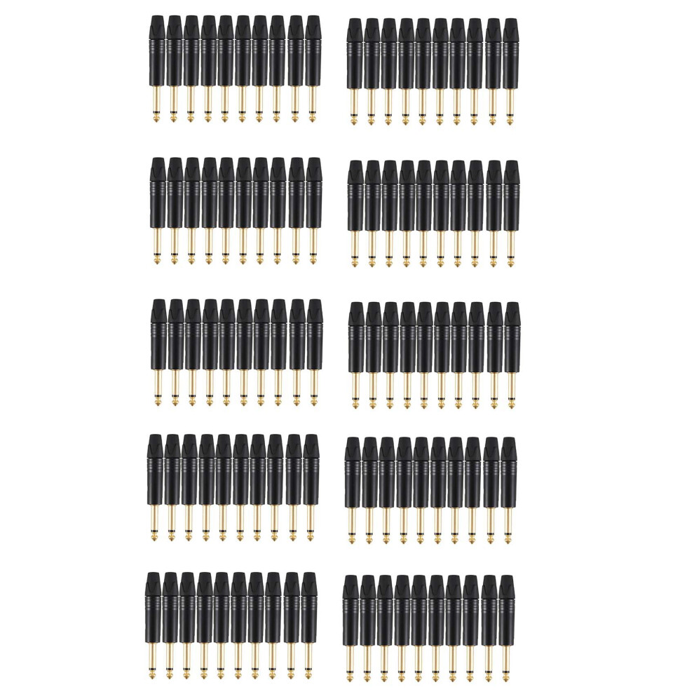 Plating 100Pcs Plug Mono Professional 2 Pole 6.35 Mm 6.5Mm Stereo Jack Plug Neutrik 6.35Mm Jack Gold/Black 4711564694005