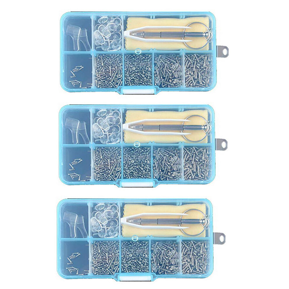 3X Eyeglass Sunglass Repair Kit with Screws Tweezers Screwdriver Tiny Screws Nuts Assortment Glasses Repair Nose Pads