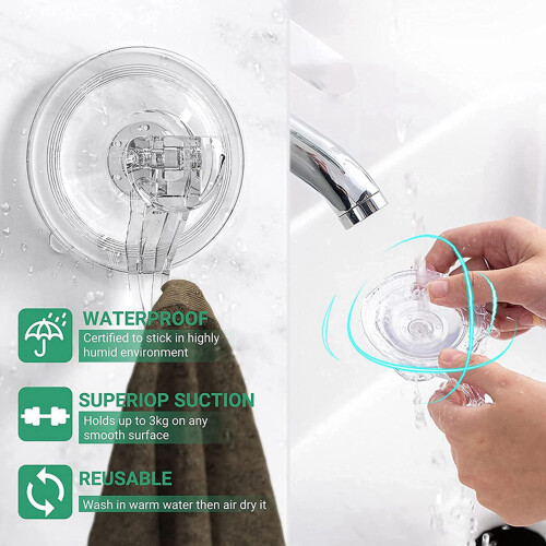2X Large Transparent Reusable Heavy Duty Vacuum Suction Cup Hook 2