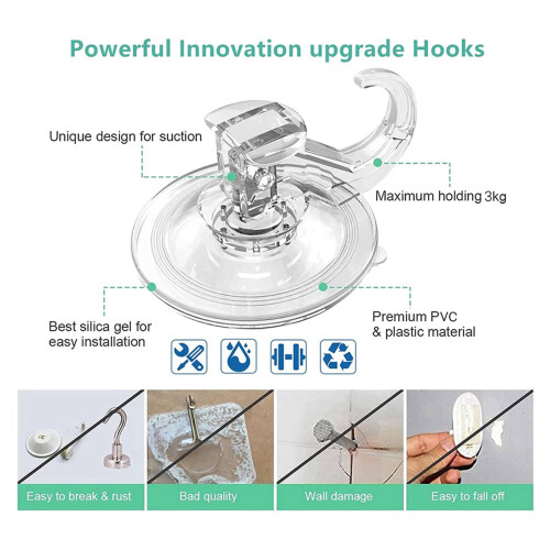 2X Large Transparent Reusable Heavy Duty Vacuum Suction Cup Hook 1