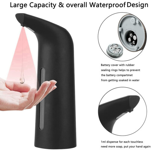 2X Black Automatic Soap Dispenser Touchless, Auto Liquid Soap Dispenser for Kitchen Bathroom 400Ml 1