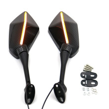 Motorfiets Aangepaste Dubbele Licht Achteruitkijkspiegel LED Richtingaanwijzer Achteruitkijkspiegel Schroefdraad 6mm+ Koolstofvezel Dubbele Licht