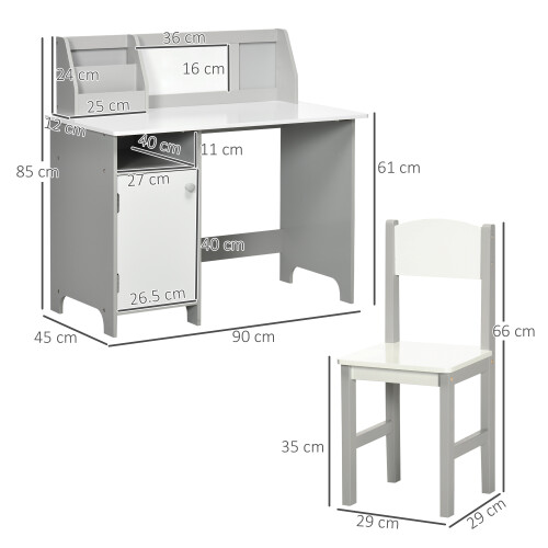 Homcom HOMCOM 2 PCs Childrens Table and Chair Set w/ Whiteboard Storage - Grey 2
