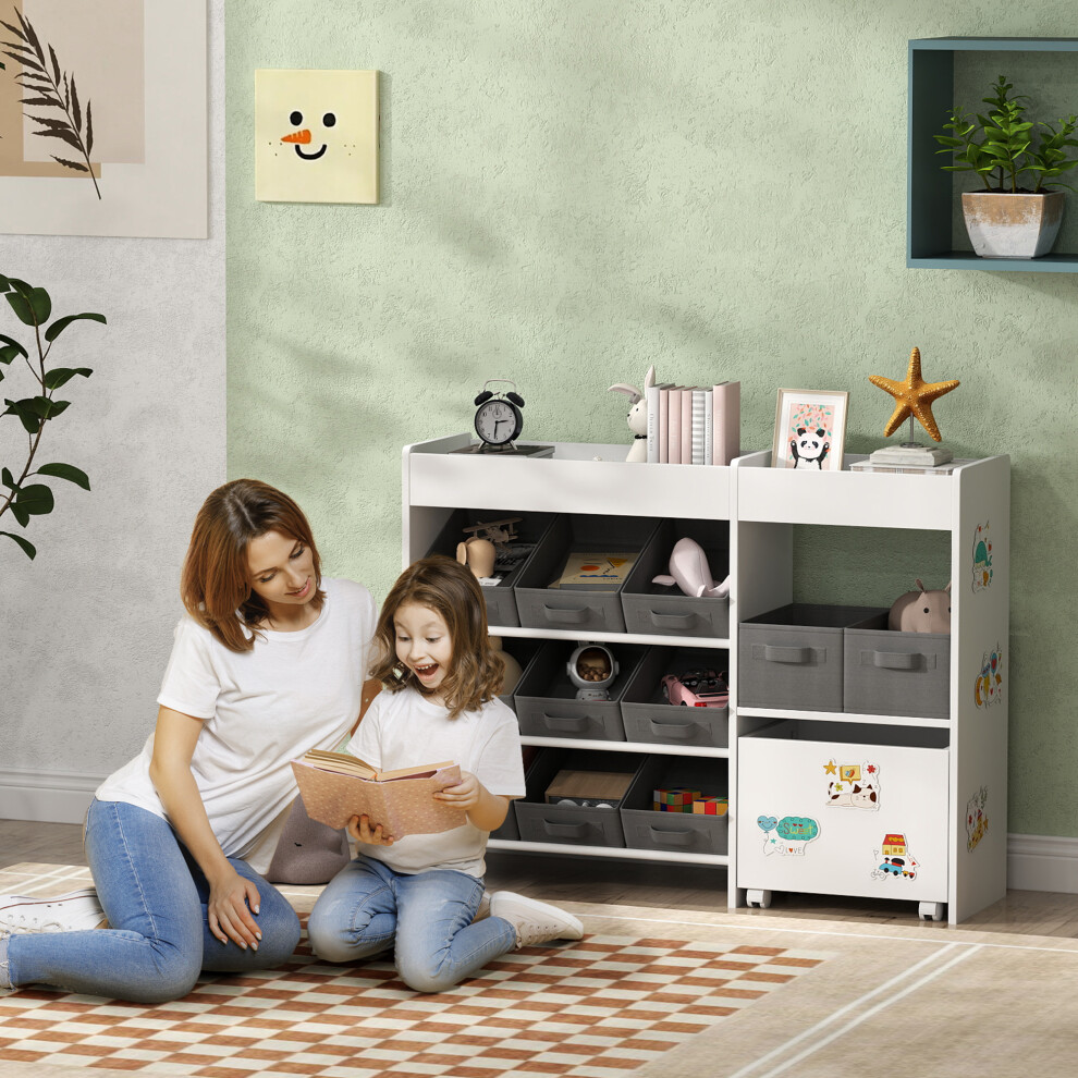 Aiyaplay Kids Toy Storage Unit With 11 Fabric Bins, 3 Stickers, White