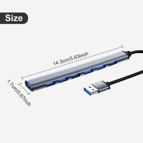 USB3.0 zu USB2.0/3.0 USB-Hub mit 7 Ports SilverGrey 1