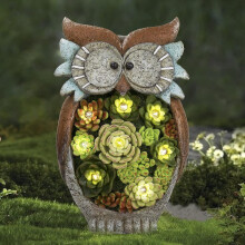 Statue de hibou de jardin avec revêtement résistant aux UV, figurine de hibou en résine avec décoration extérieure solaire et conception