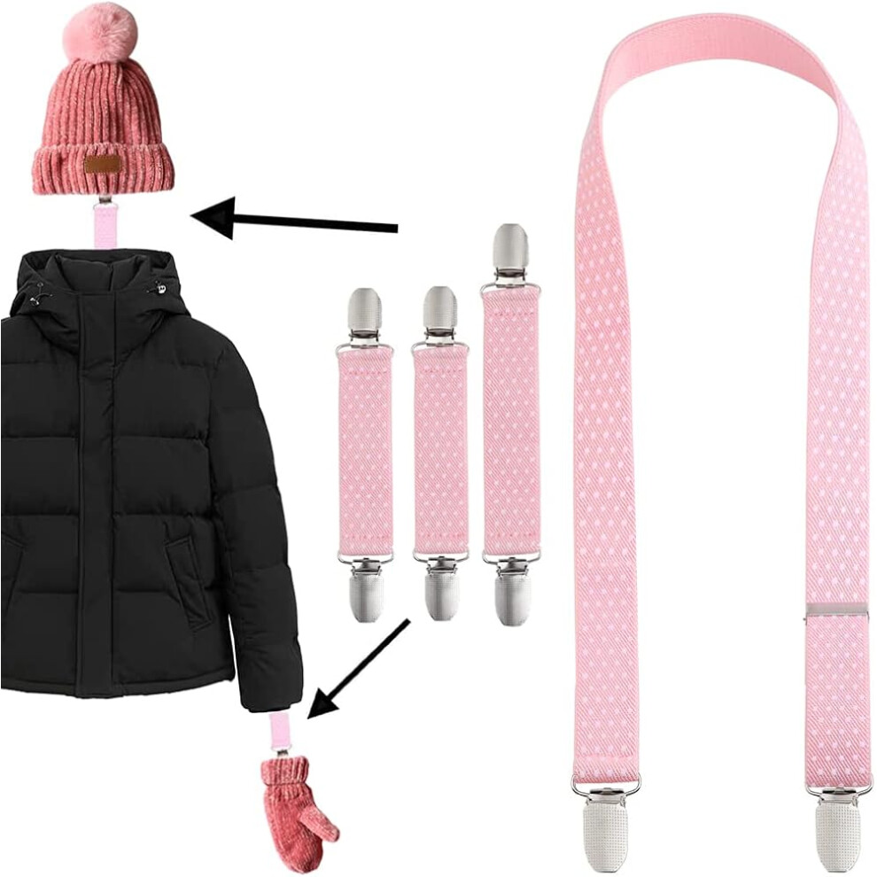 Mitten Clips for Kids and Toddlers, Mitten Holder with Adjustable Length Elastic Stainless Steel Glove Attachment Clips, String Attachment Straps for