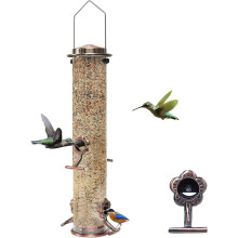 Ambachtelijk vervaardigde metalen vogelvoederbak, verstelbare ophanghaak voor veelzijdig gebruik, handgeborstelde afwerking - 33 cm hoog, 9,5 cm