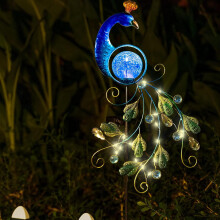 Solar Garden Lights, Expandable LED String Decorative Stake for Outdoor Metal Peacock, Perfect Outdoor Decoration, Easy Assembly for Patio Lawn