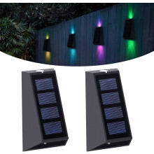 Conjunto de 2 luzes solares coloridas para cerca, com 7 cores, modo de funcionamento automático e alta eficiência de carregamento. Ideais para