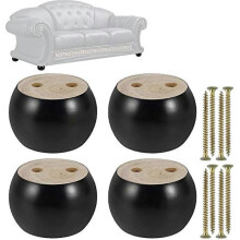 4 Stück Möbelfüße aus Holz, 50 mm hoch, runde Eukalyptus-Kugelform, Ersatzfüße für Sofa, Bett, Sessel und Kabine